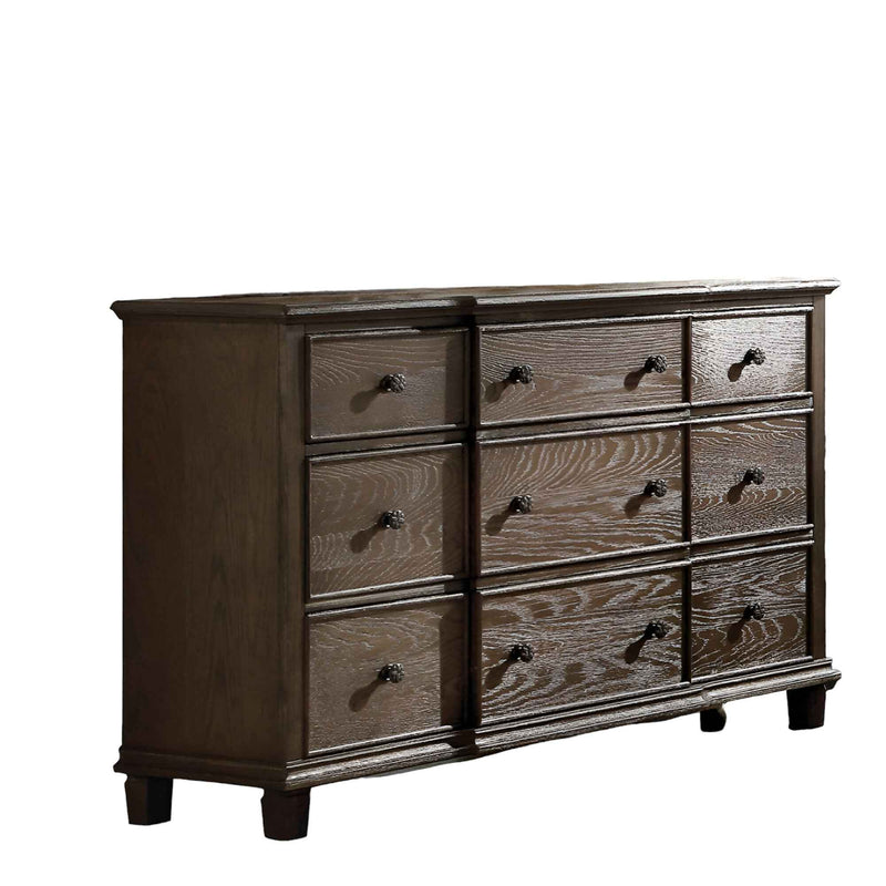 60" Dark Brown Solid Wood Nine Drawer Double Dresser