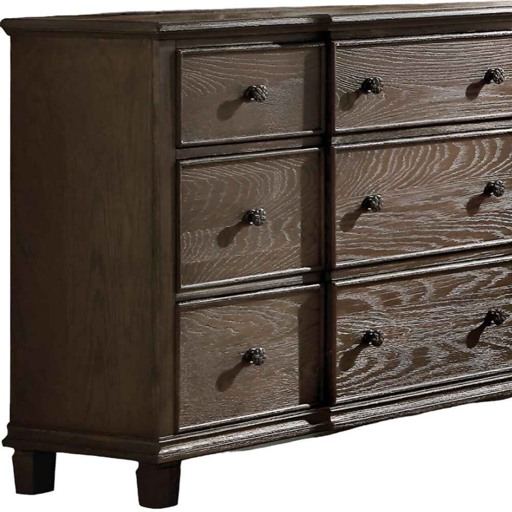 60" Dark Brown Solid Wood Nine Drawer Double Dresser