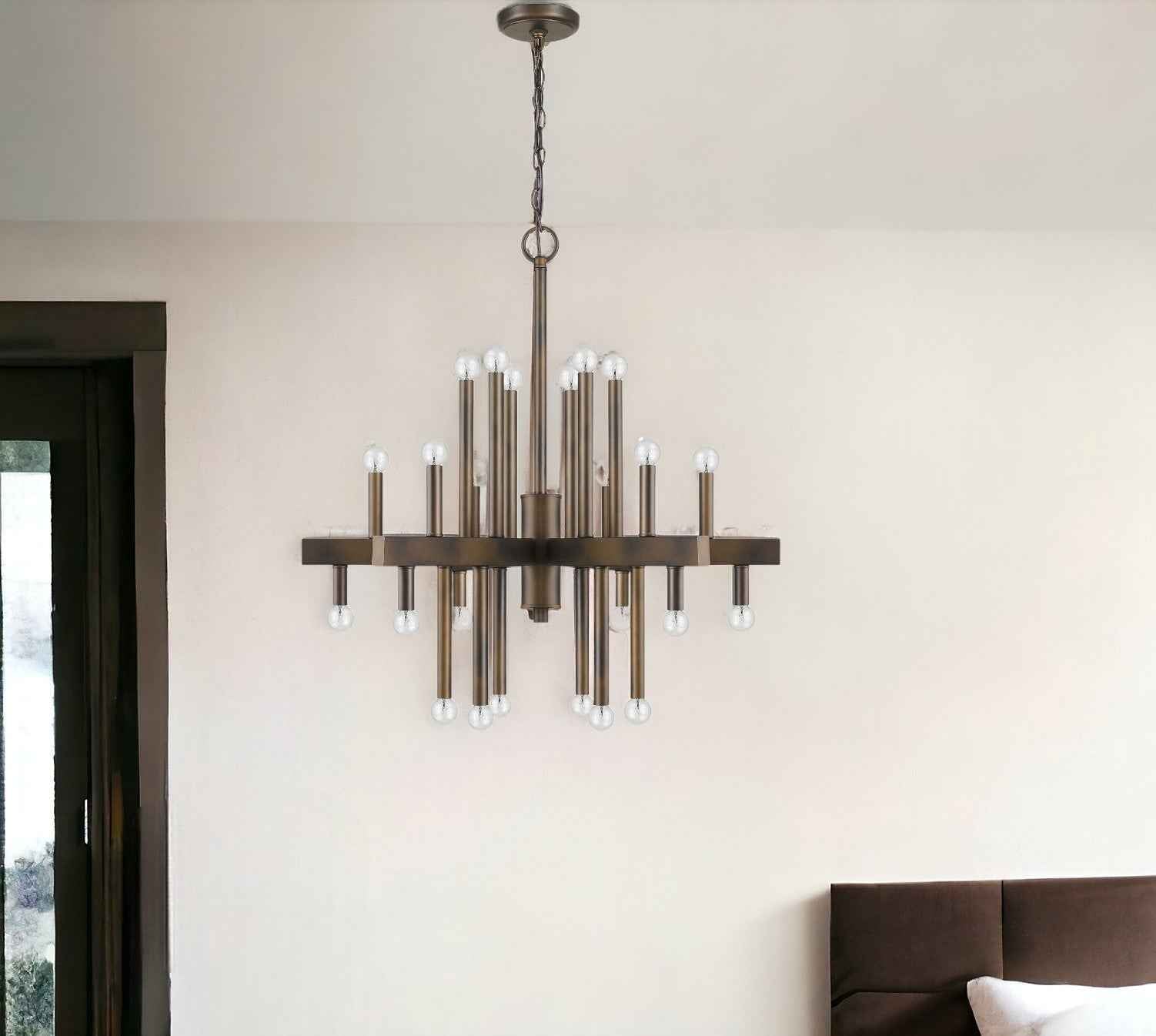 Brown Candle Style Multi Light Metal Dimmable Chandelier