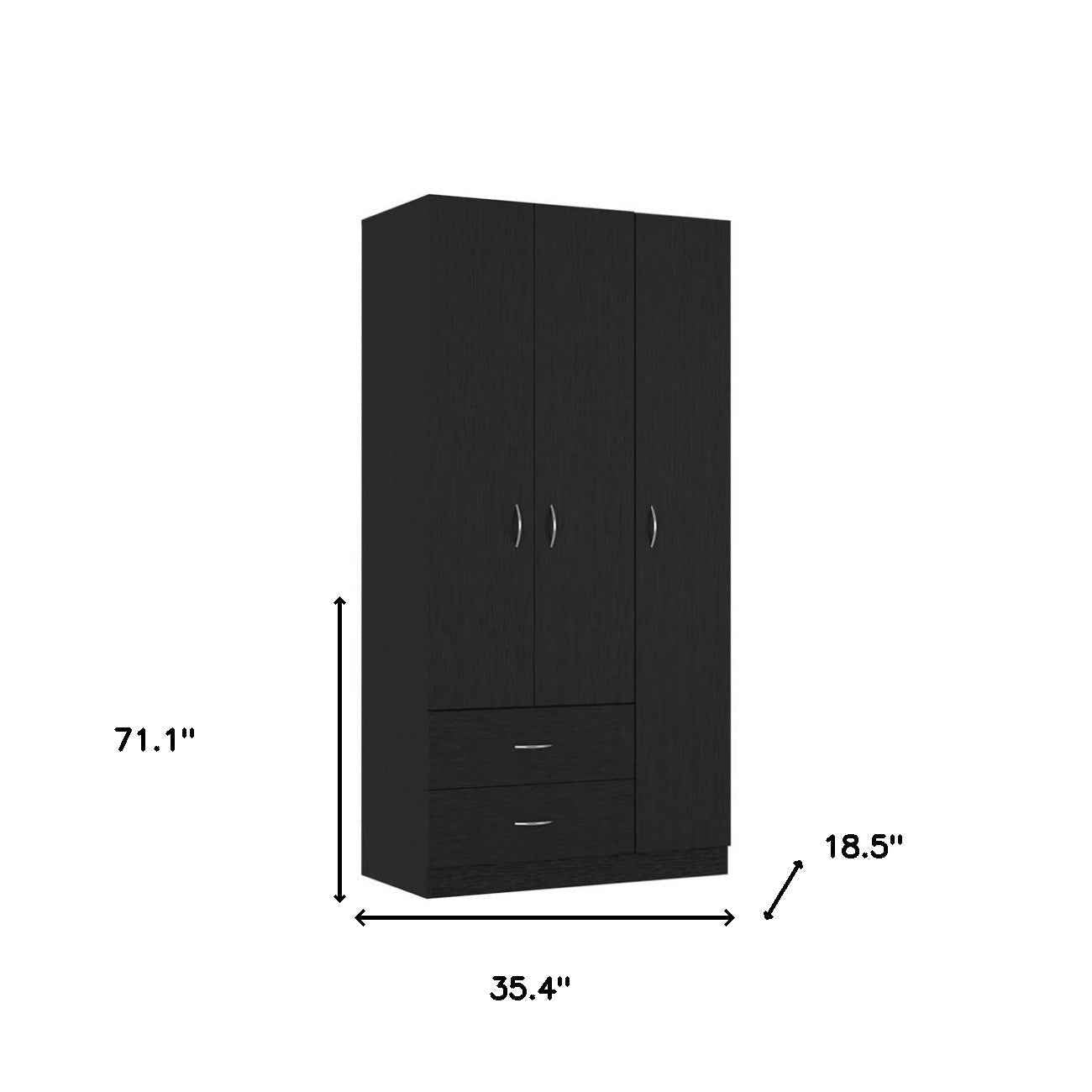 71" Black Manufactured Wood Two Drawer Combo Dresser
