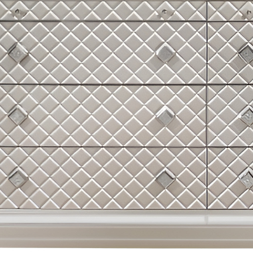 65" Champagne Solid Wood With Bling Six Drawer Double Dresser