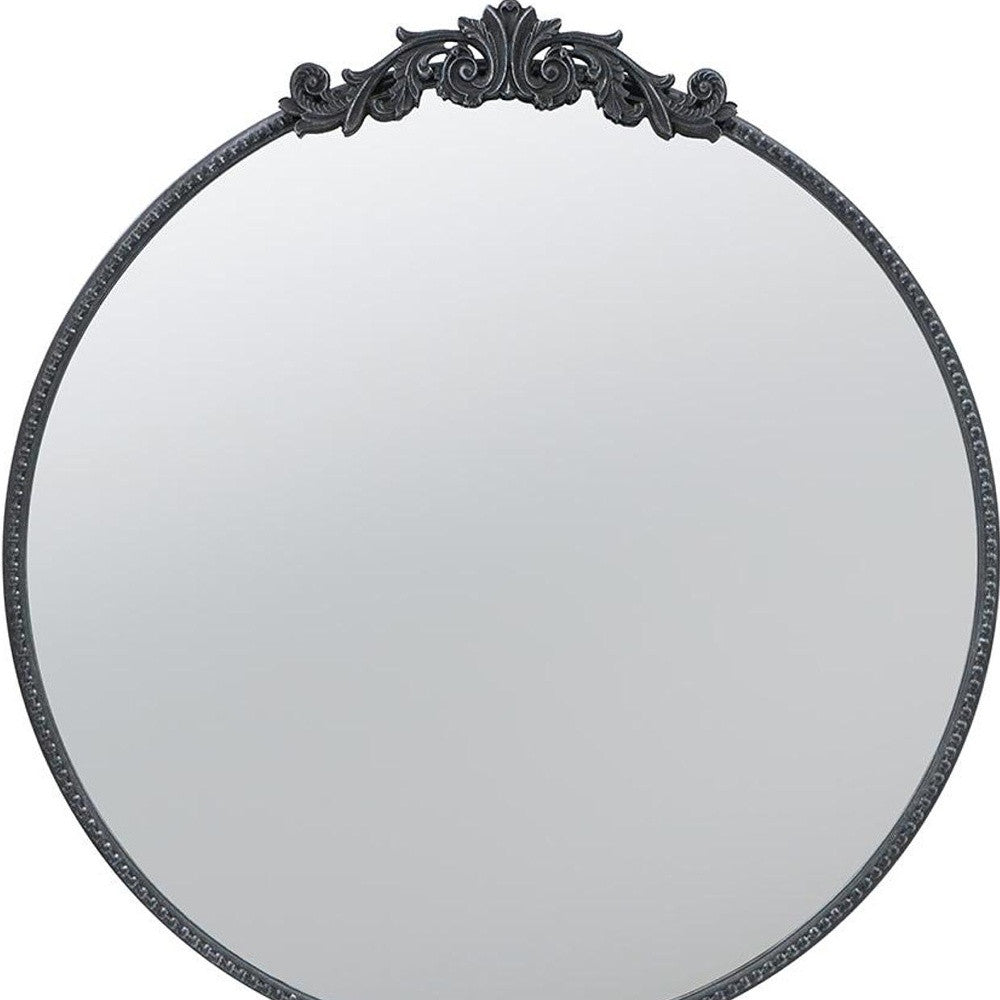 32" Black Crowned Top Iron Framed Accent Mirror - Bed & Bath