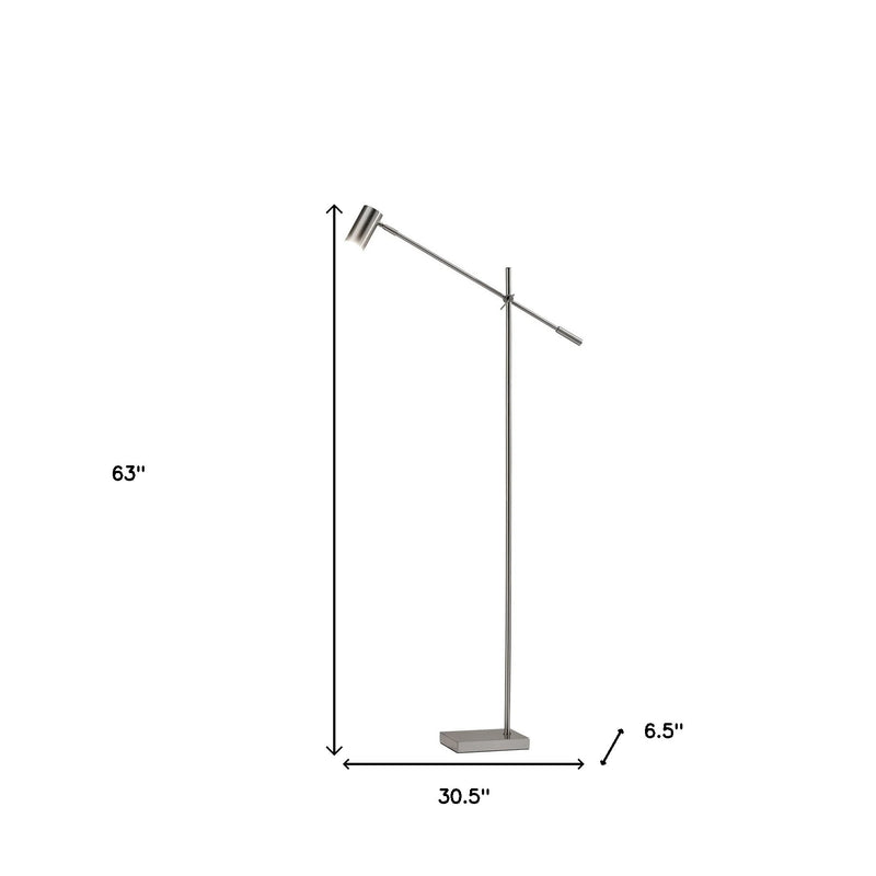 63" Silver LED Task Floor Lamp With Silver Metal Drum Shade - Lighting