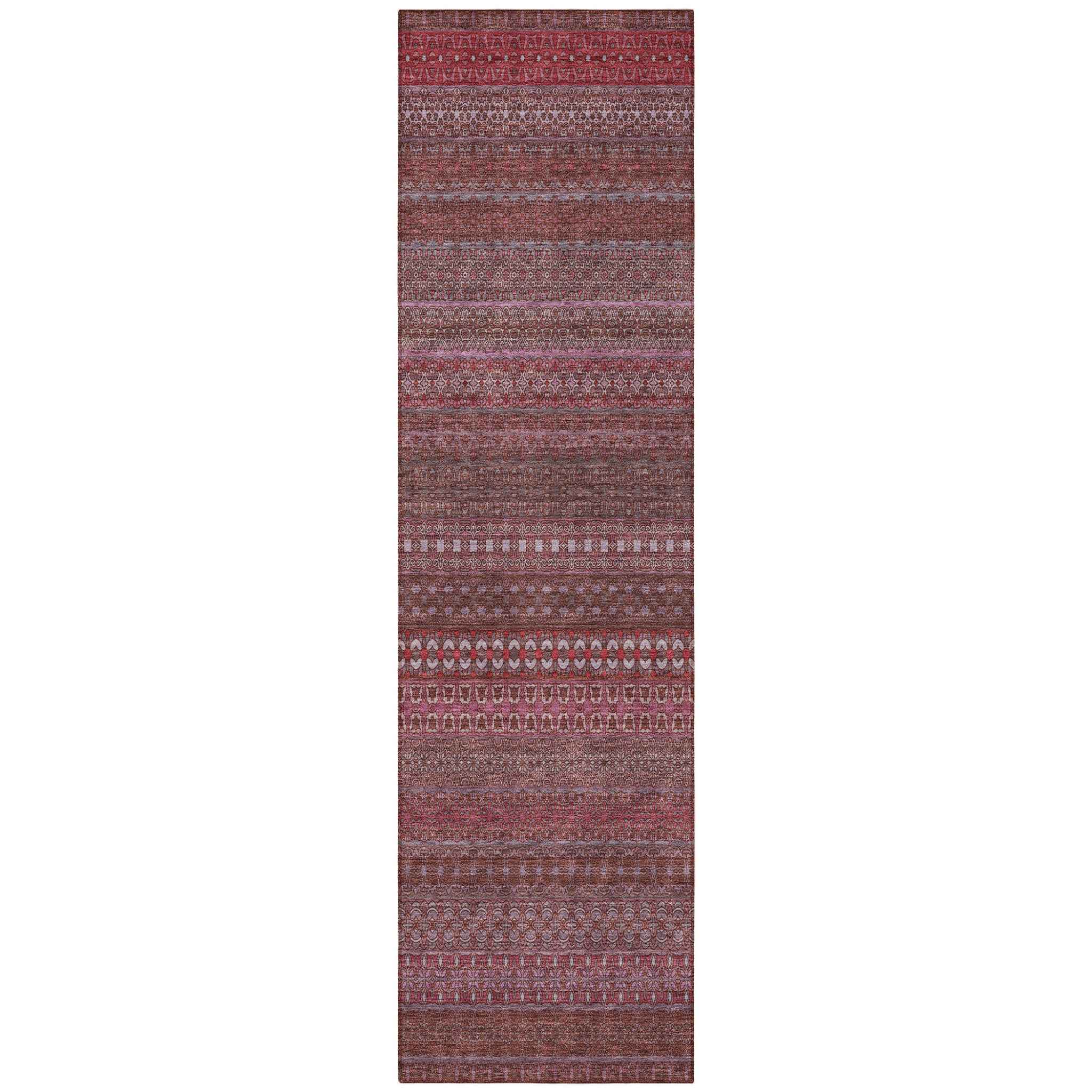 2' X 8' Merlot Striped Washable Indoor Outdoor Runner Rug