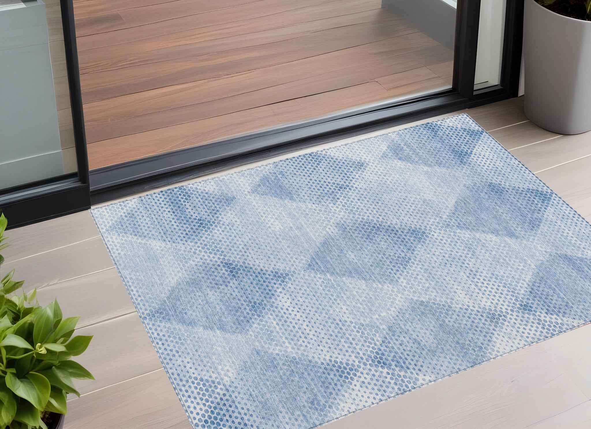 2' X 3' Blue Geometric Washable Non Skid Indoor Outdoor Area Rug
