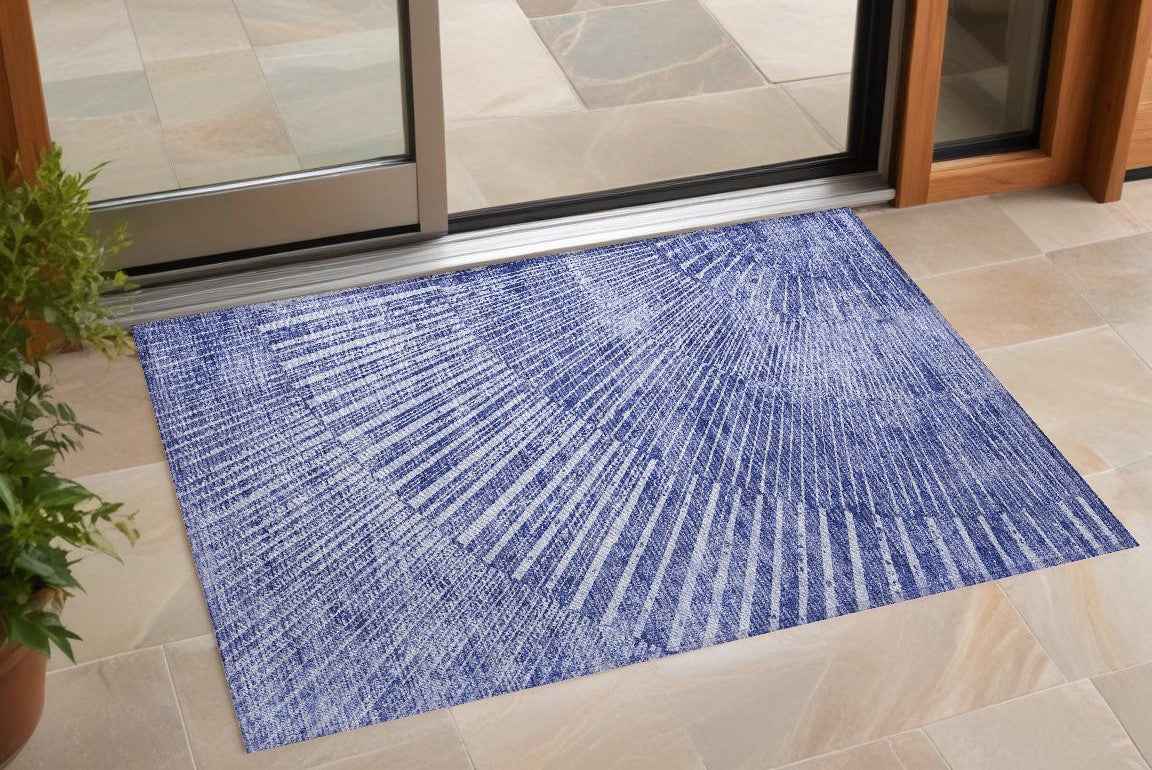 3' X 5' Navy Blue Abstract Washable Non Skid Indoor Outdoor Area Rug