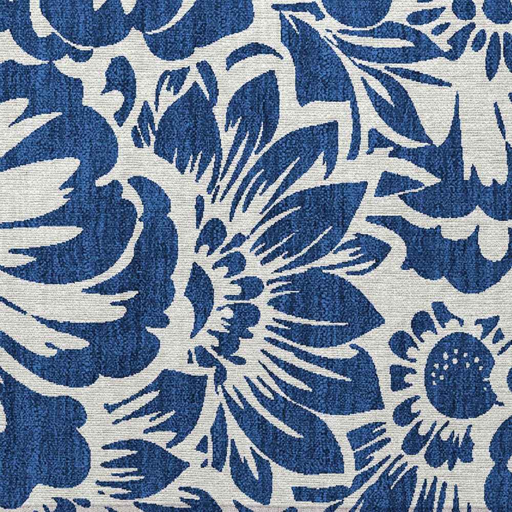 2' X 3' Navy and Ivory Floral Washable Non Skid Indoor Outdoor Area Rug