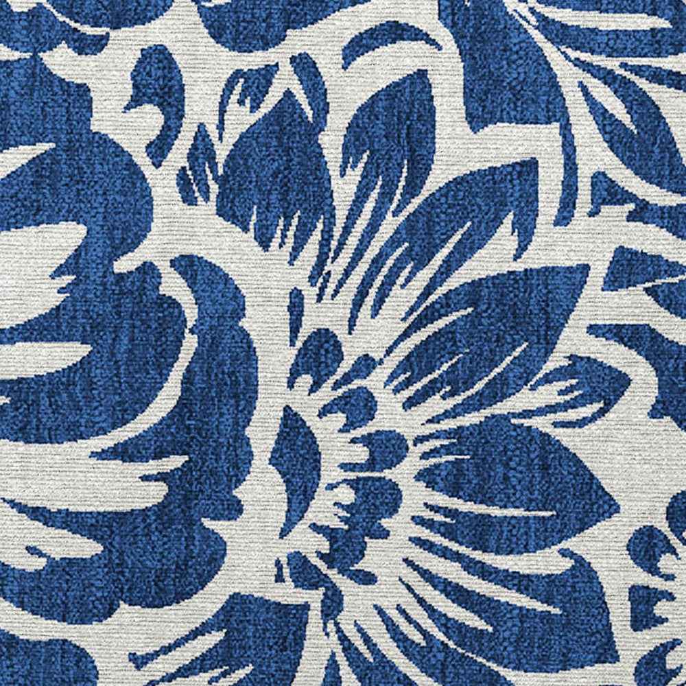 2' X 3' Navy and Ivory Floral Washable Non Skid Indoor Outdoor Area Rug