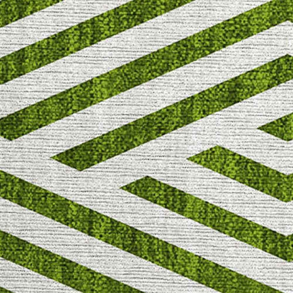 2' X 3' Lime Green and White Geometric Washable Non Skid Indoor Outdoor Area Rug