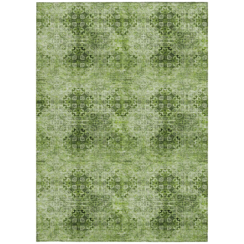 3' X 5' Olive Green Floral Medallion Washable Non Skid Indoor Outdoor Area Rug