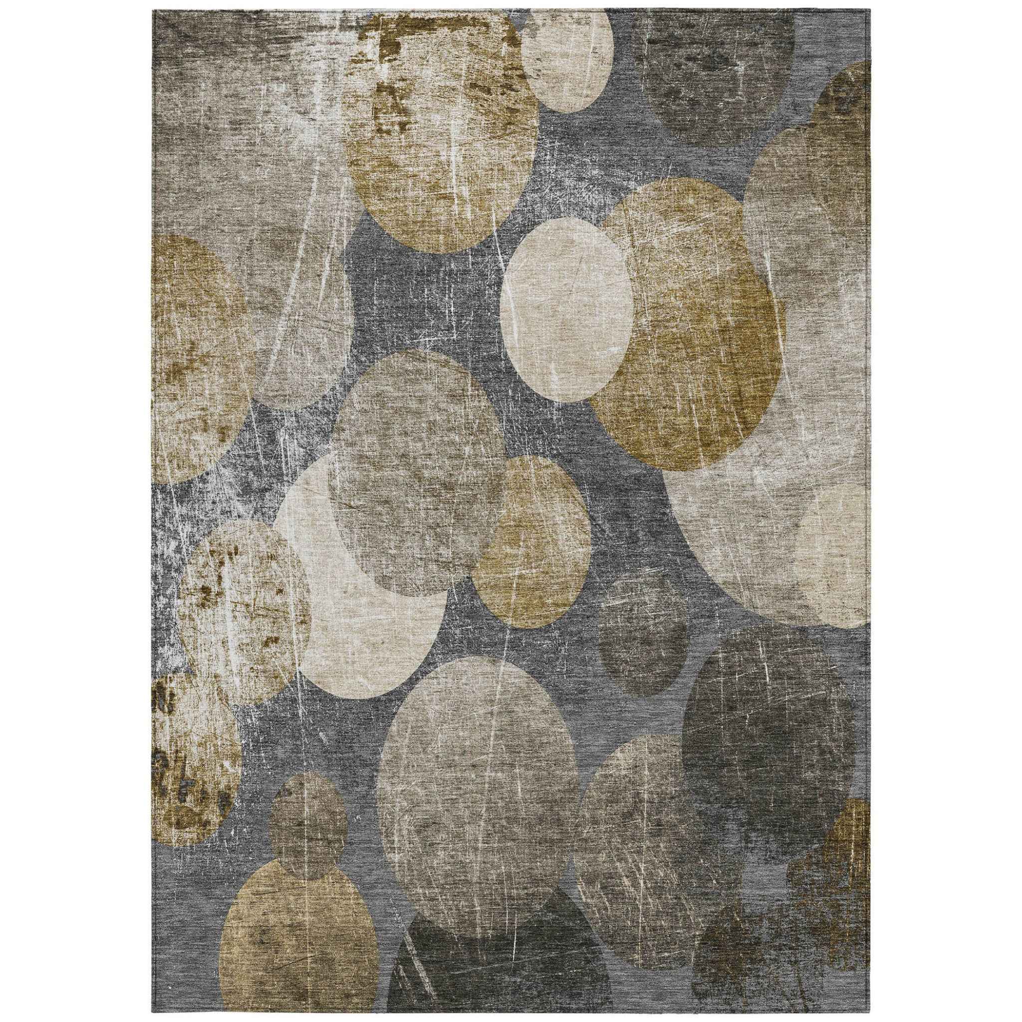 3' X 5' Brown Beige and Ivory Abstract Washable Non Skid Indoor Outdoor Area Rug
