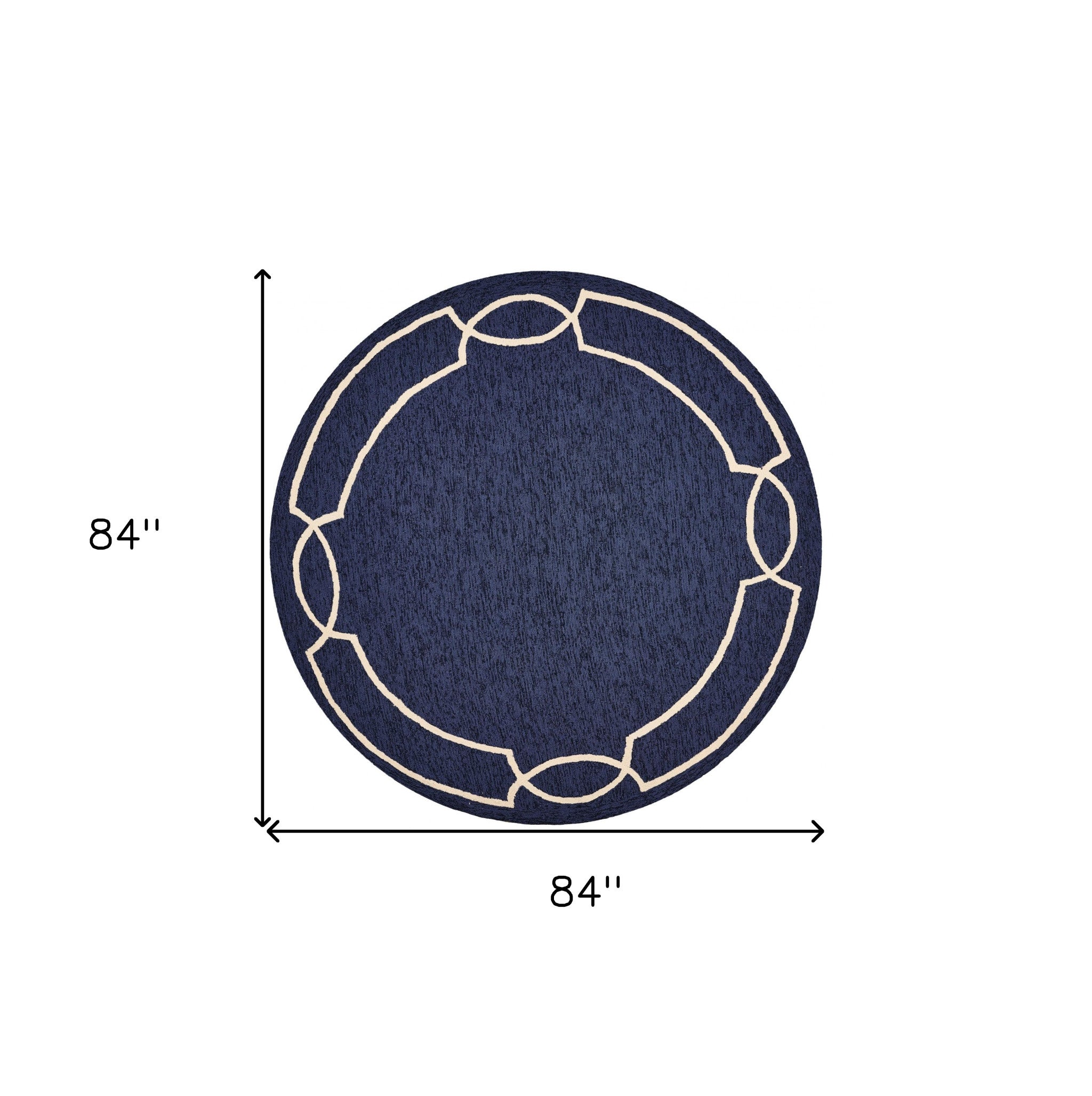 7' Blue And Ivory Round Geometric Handmade Indoor Outdoor Area Rug - Outdoor