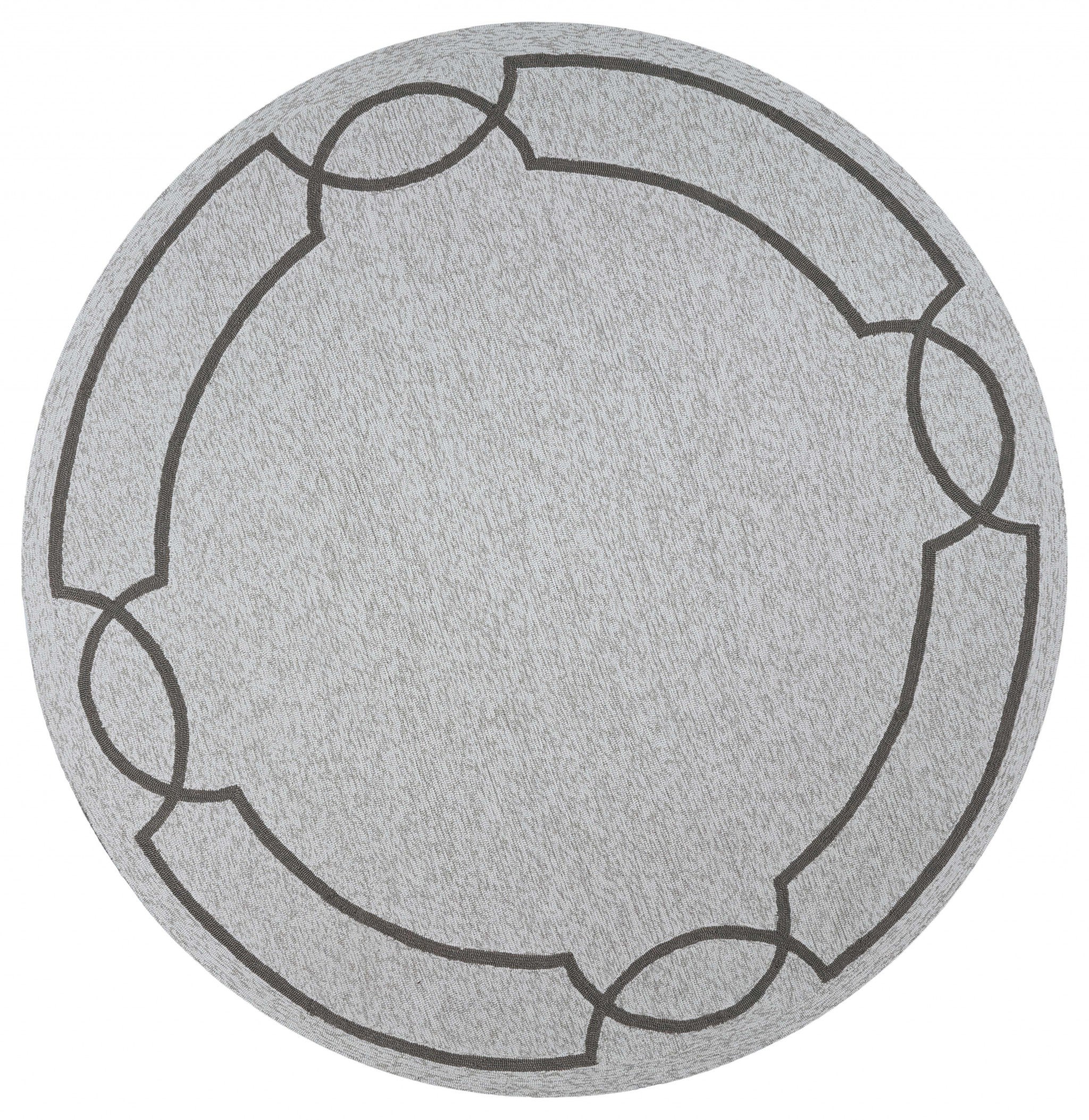7' Ivory And Brown Round Geometric Handmade Indoor Outdoor Area Rug - Outdoor
