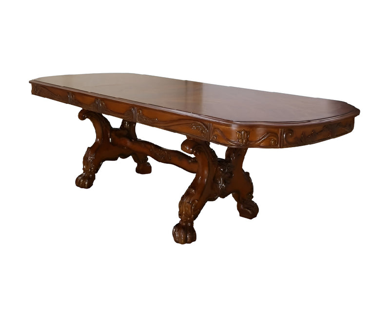 46" Dark Brown Free Form Solid Wood Double Pedestal Base Dining Table - Kitchen & Dining