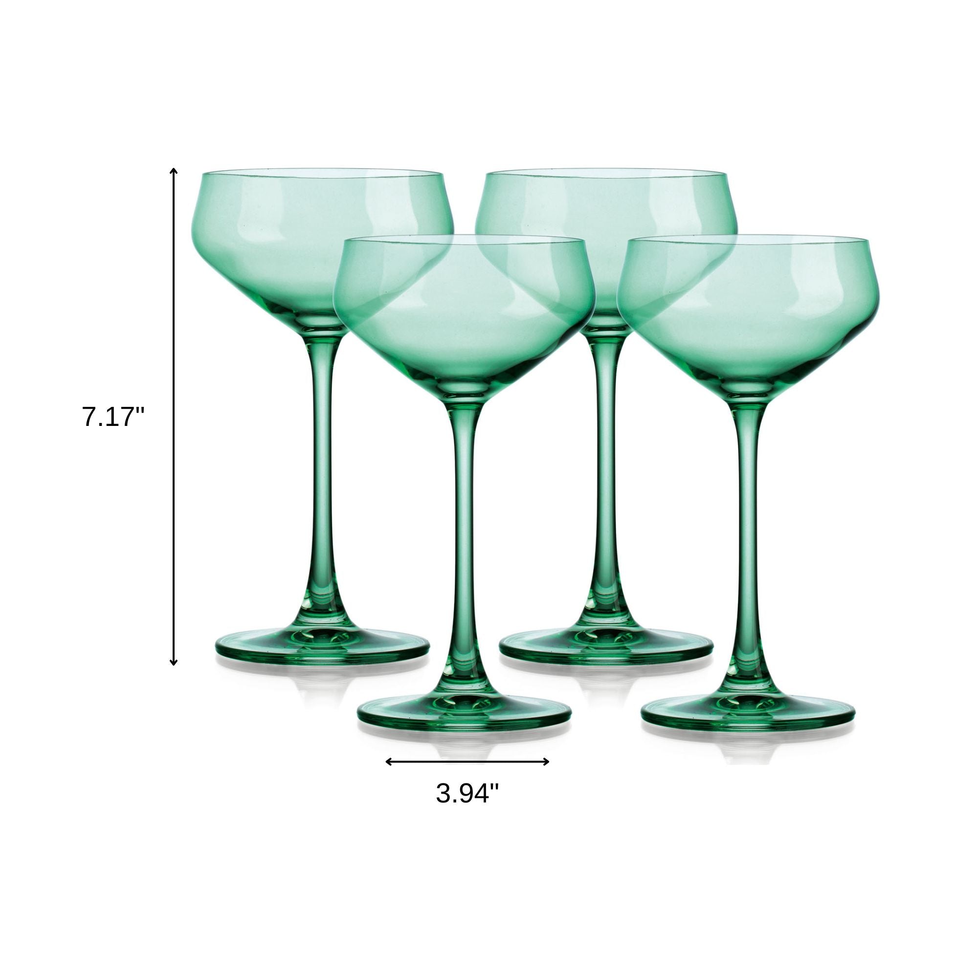 Set of Four Green Crystal Shallow Bowl Stemmed Coupe - Kitchen & Dining