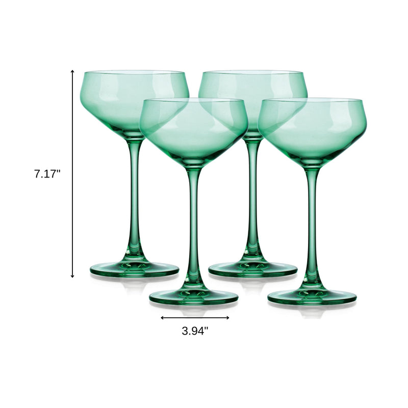 Set of Four Green Crystal Shallow Bowl Stemmed Coupe - Kitchen & Dining