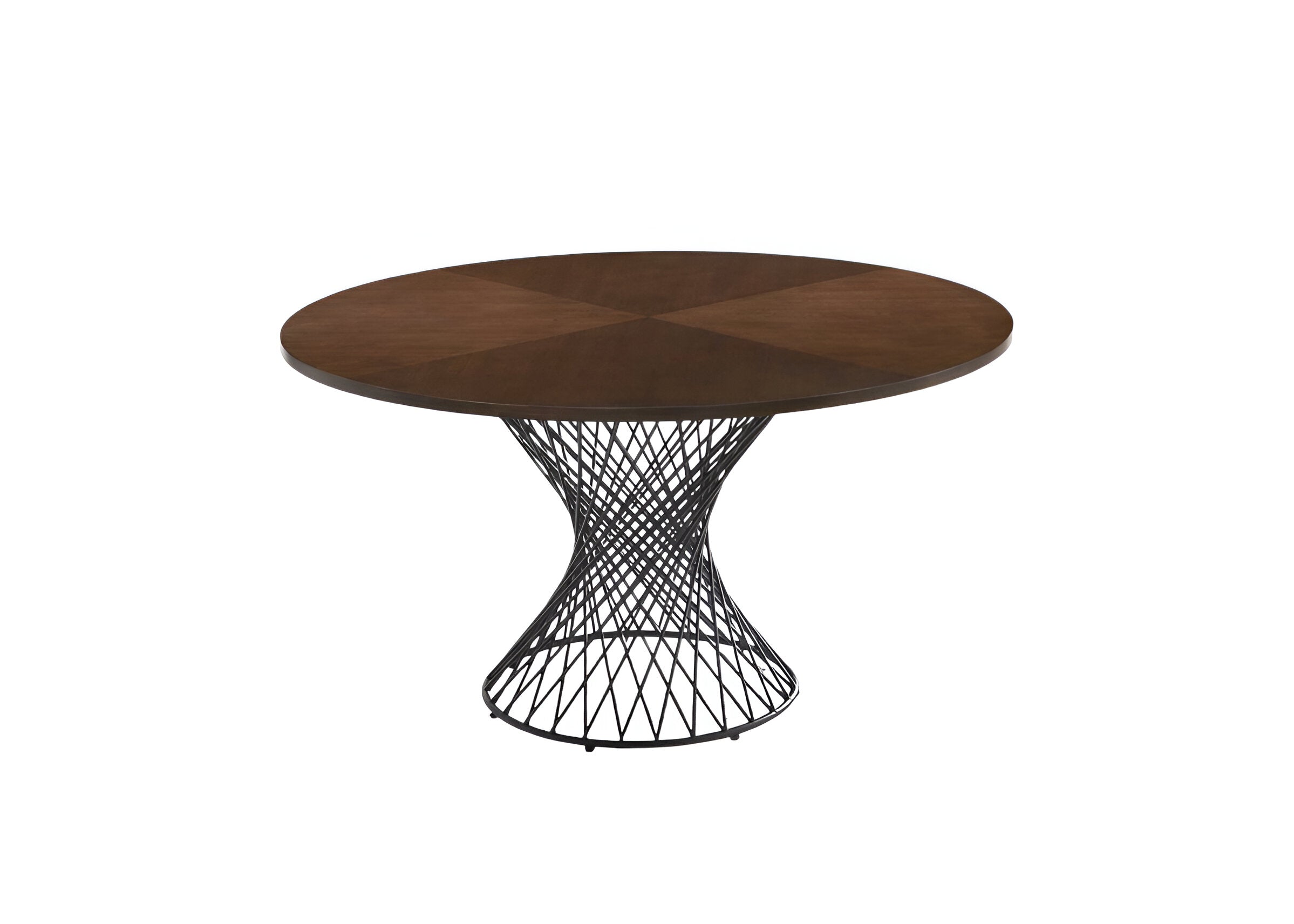 54" Brown And Black Rounded Solid Manufactured Wood And Iron Pedestal Base Dining Table - Kitchen & Dining