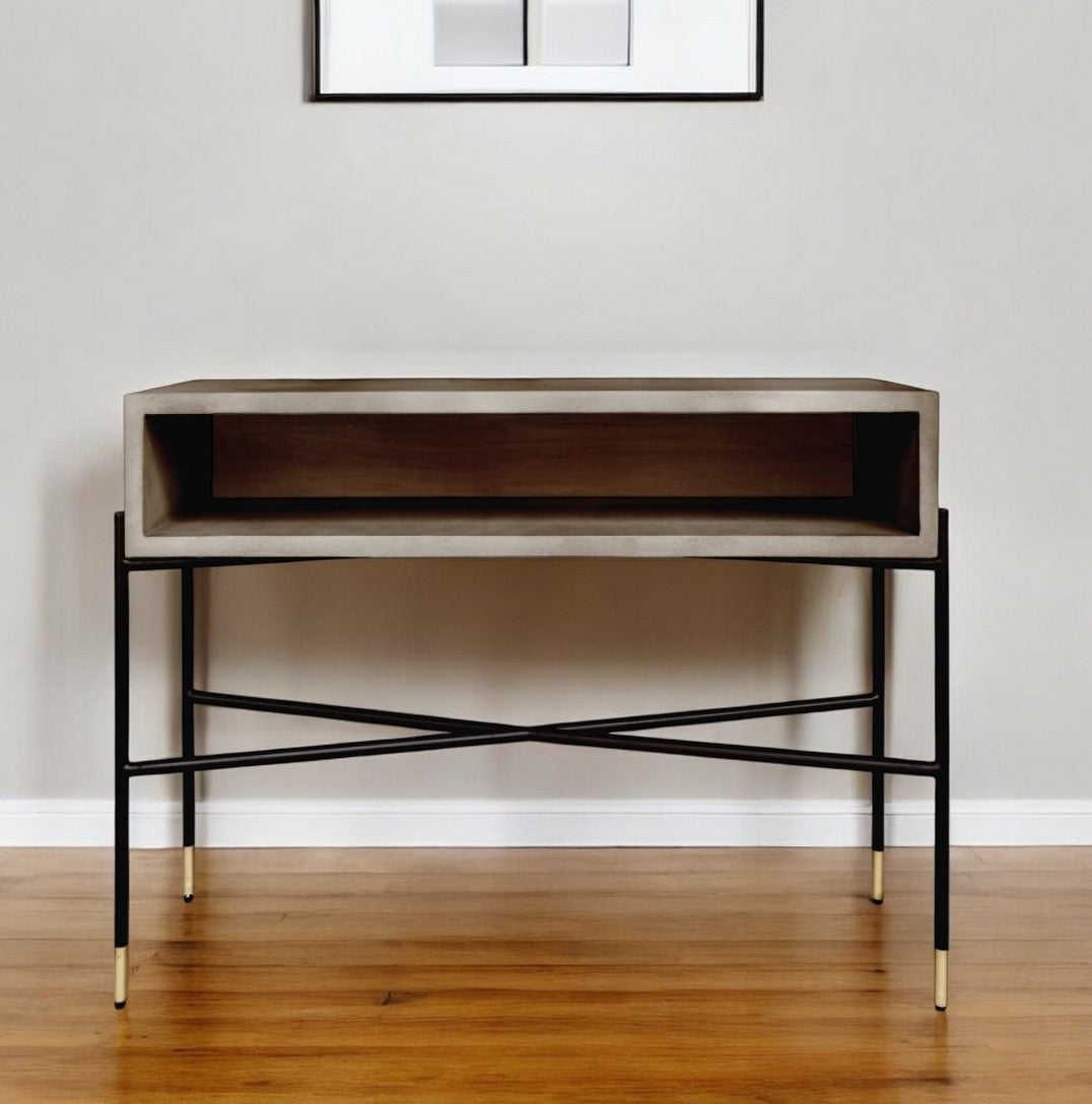 45" Gray and Black Concrete Console Table With Shelves Default Title
