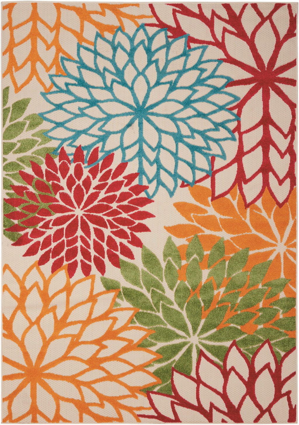 4' X 6' Green And Ivory Floral Indoor Outdoor Area Rug - Outdoor