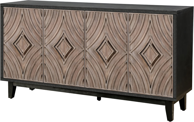 60" Charcoal and Brown Distressed Wood Sideboard with Four Doors - Kitchen & Dining