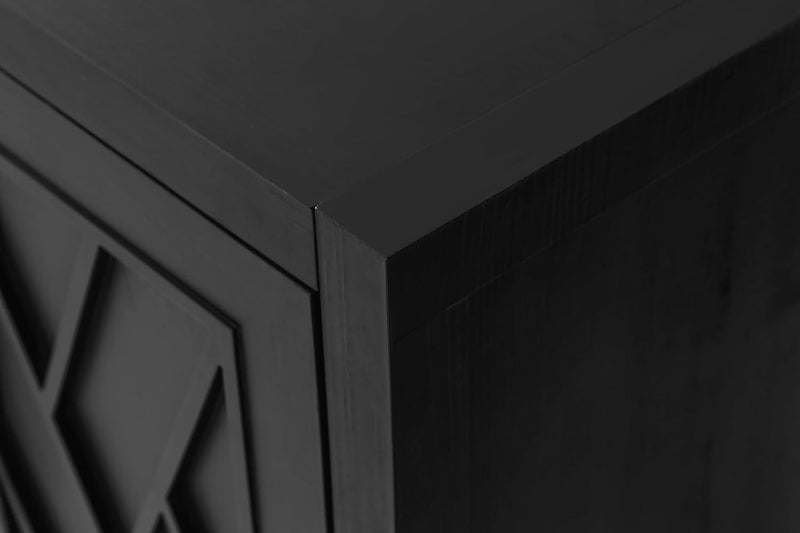 60" Black Distressed Sideboard with Four Doors - Kitchen & Dining