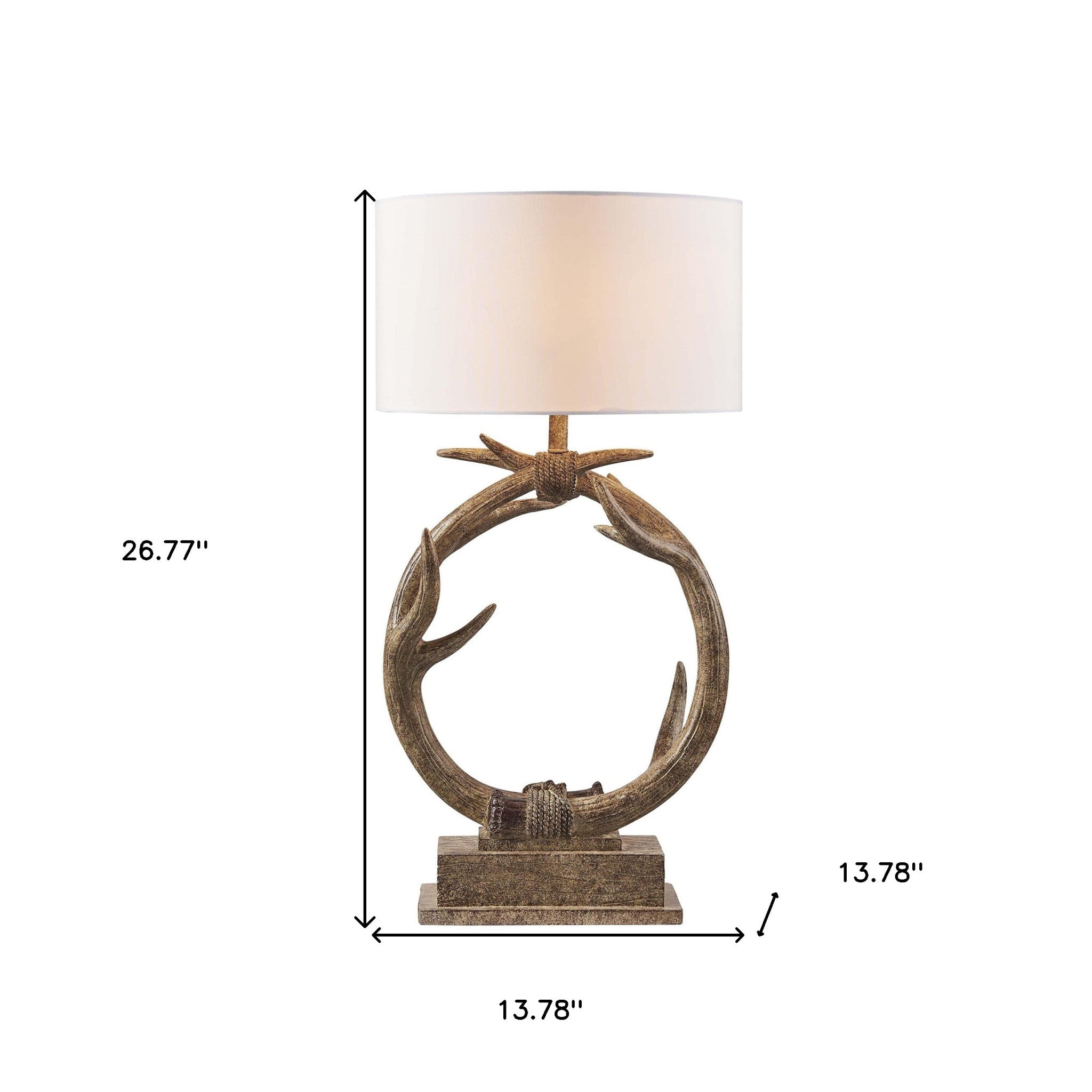 27" Brown Rustic Faux Antlers Table Lamp With White Drum Shade - Lighting