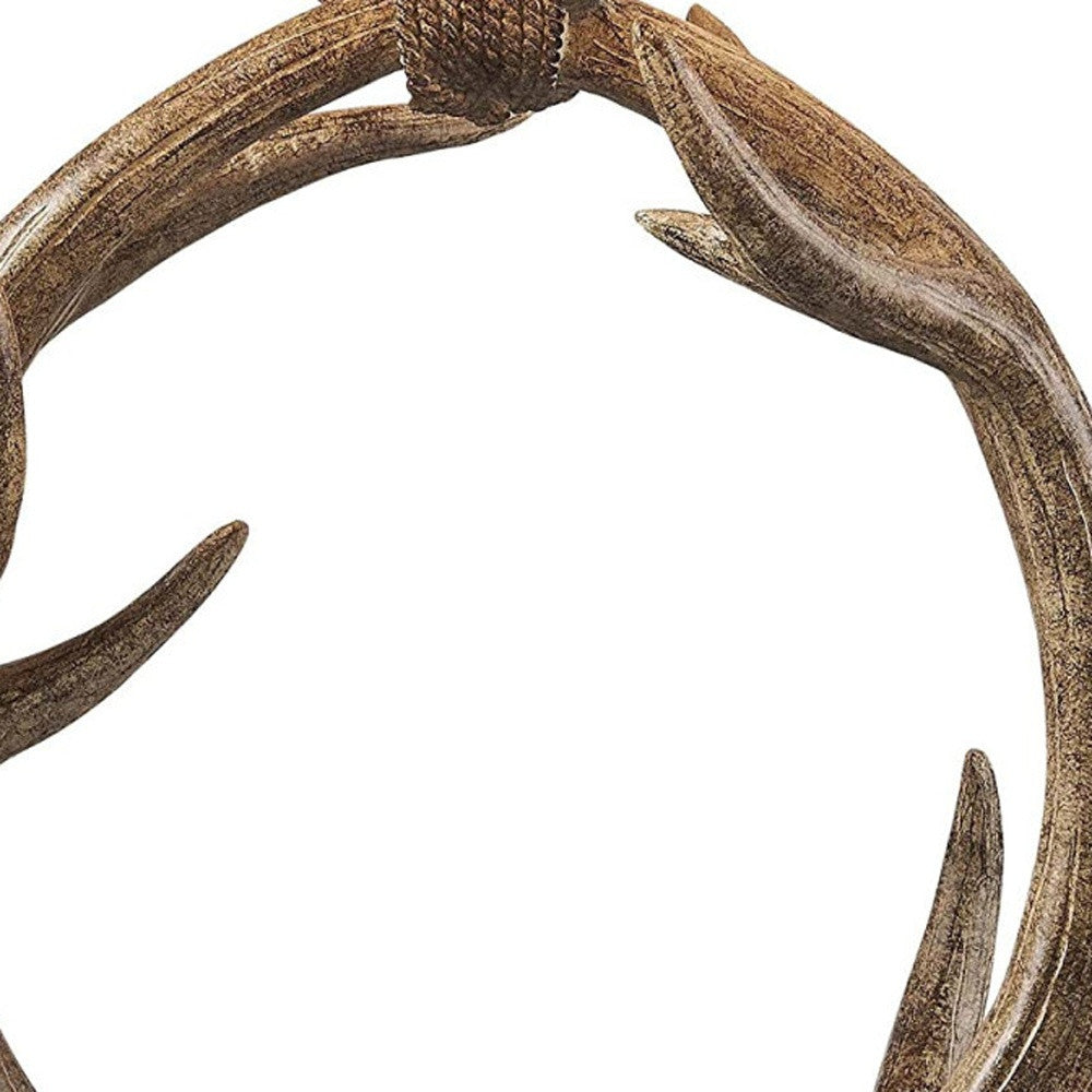 27" Brown Rustic Faux Antlers Table Lamp With White Drum Shade - Lighting