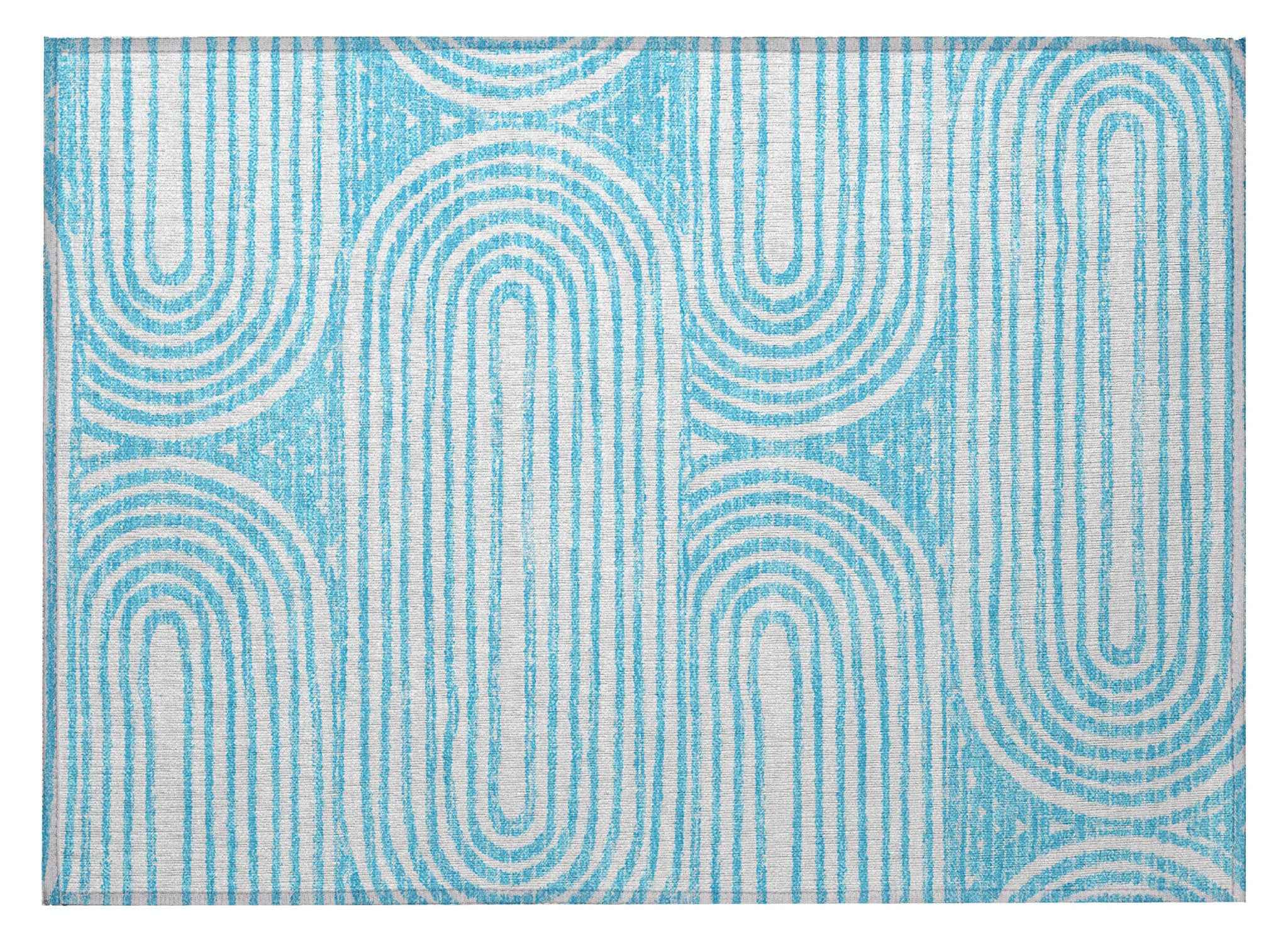2' X 3' Teal and White Abstract Washable Non Skid Indoor Outdoor Area Rug