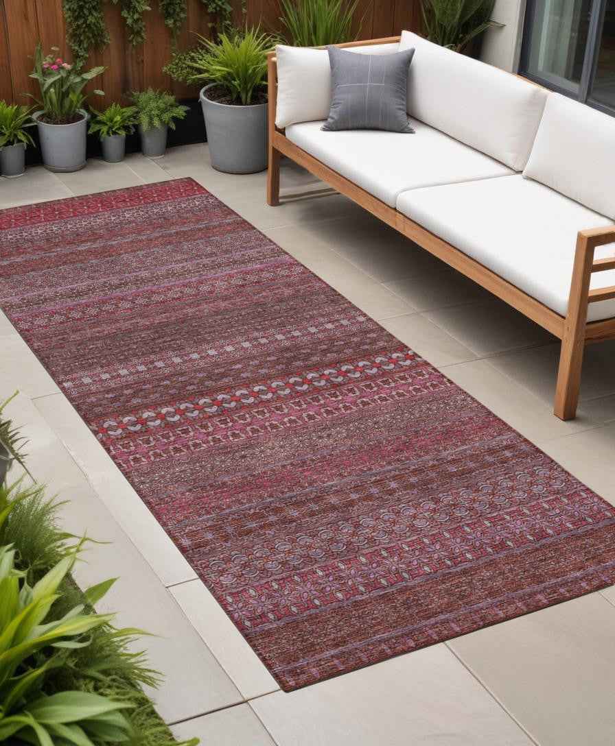 2' X 8' Merlot Striped Washable Indoor Outdoor Runner Rug