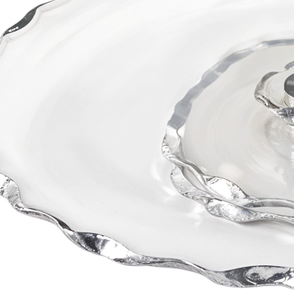 13" Clear And Silver Round Glass Hand Finished Lazy Susan - Kitchen & Dining