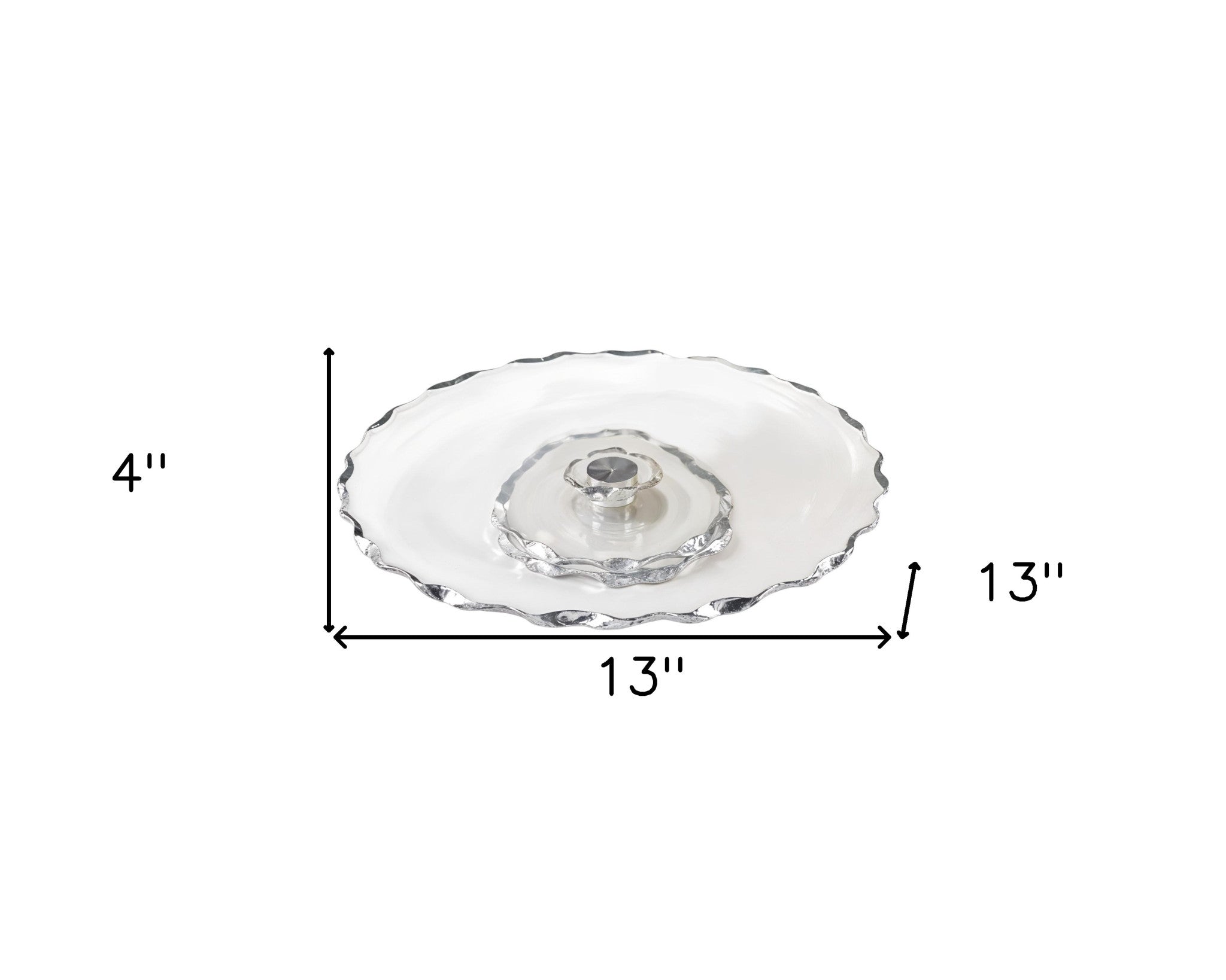 13" Clear And Silver Round Glass Hand Finished Lazy Susan - Kitchen & Dining