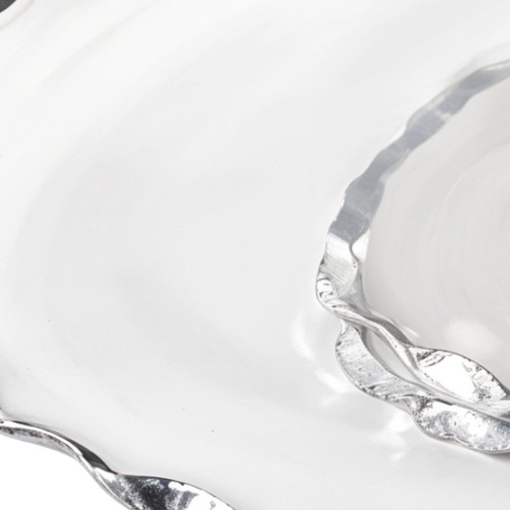 13" Clear And Silver Round Glass Hand Finished Lazy Susan - Kitchen & Dining
