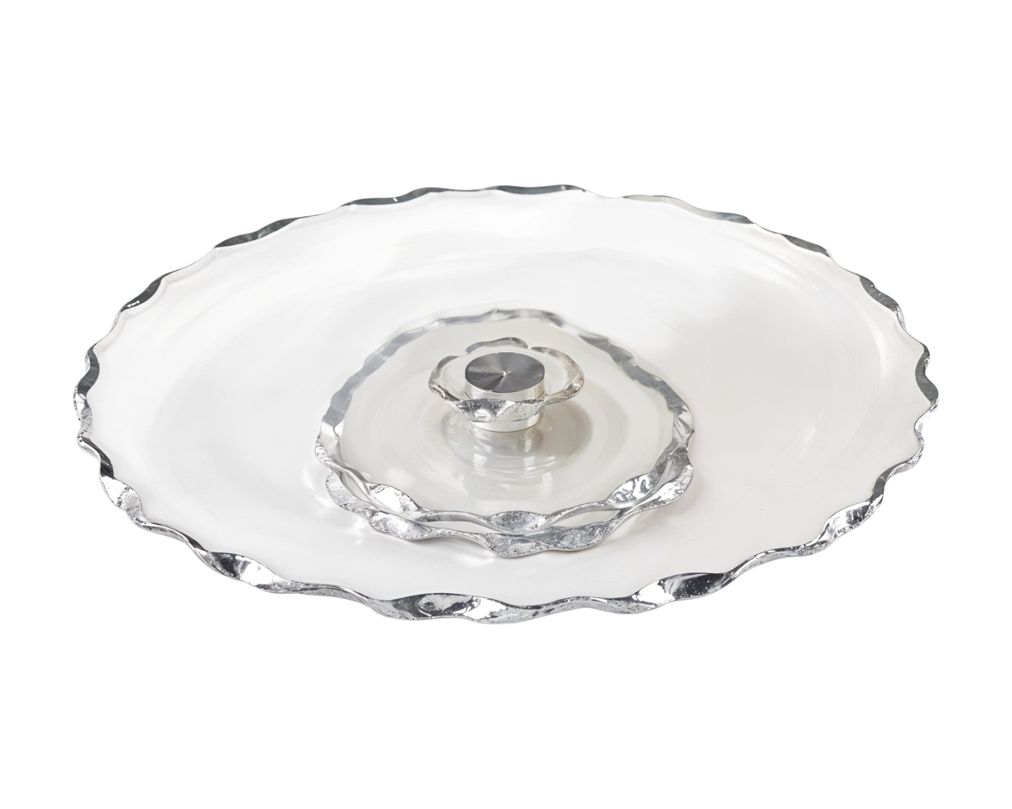 13" Clear And Silver Round Glass Hand Finished Lazy Susan - Kitchen & Dining