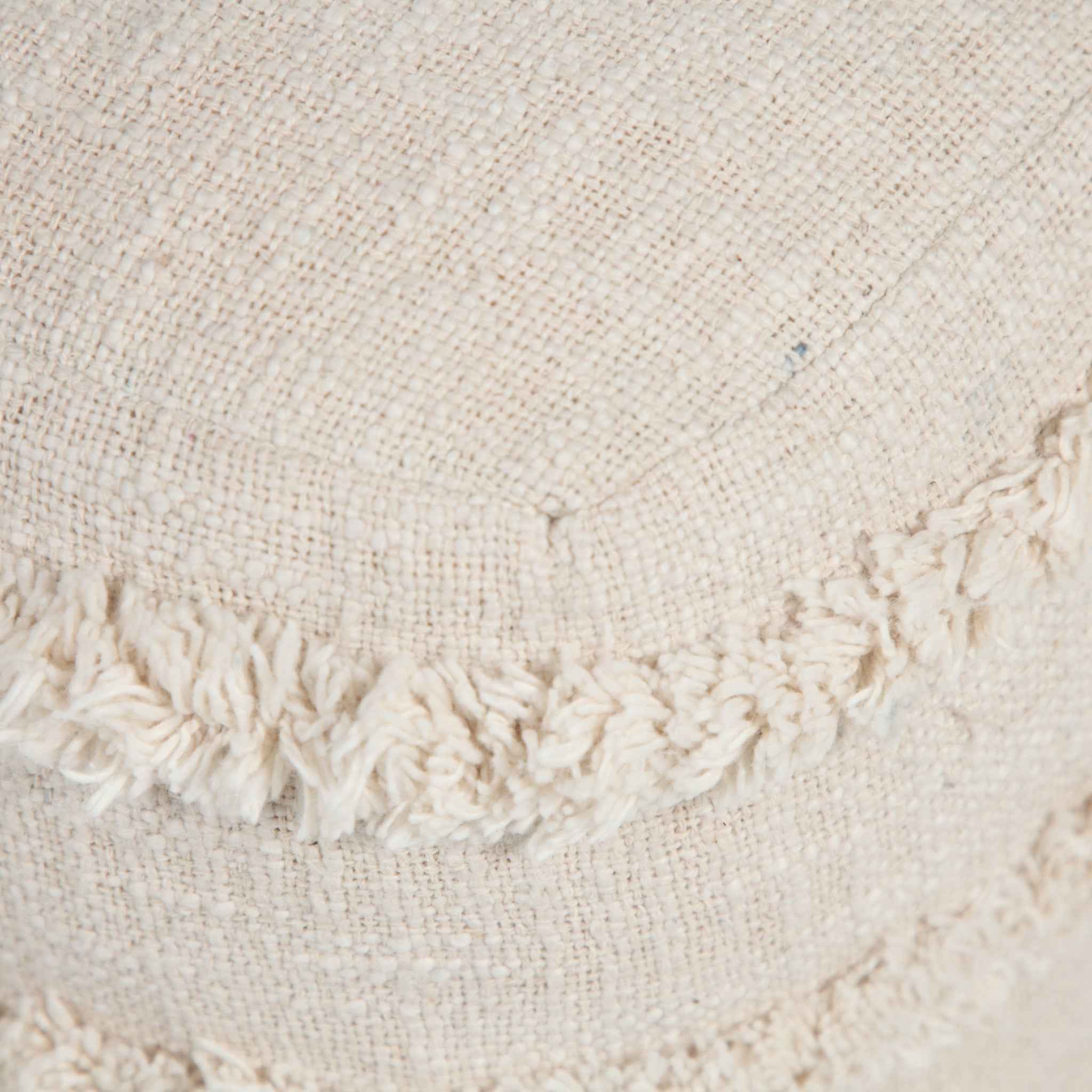 18" Cream Cotton Tufted Cube Striped Pouf Ottoman