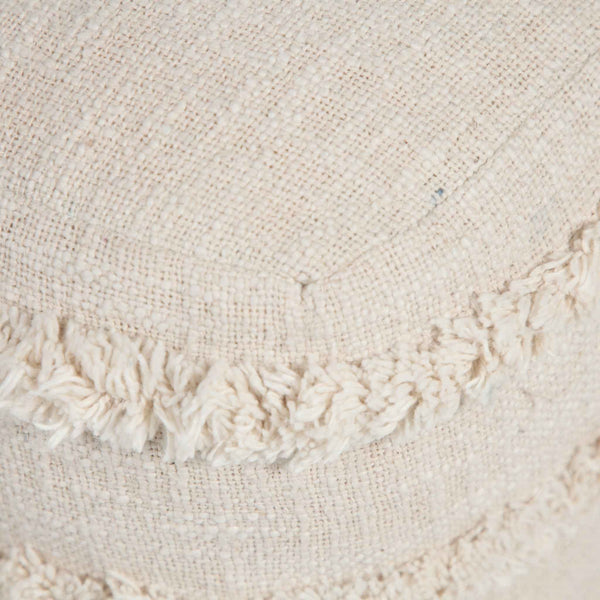 18" Cream Cotton Tufted Cube Striped Pouf Ottoman