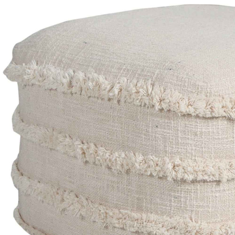 18" Cream Cotton Tufted Cube Striped Pouf Ottoman