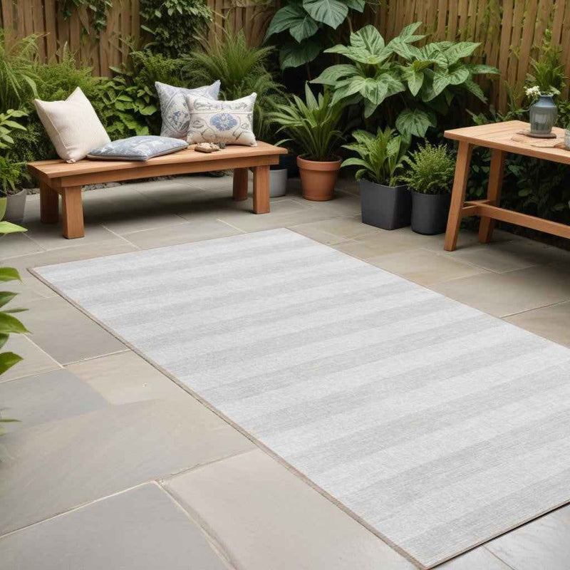 2' X 8' Ivory Striped Washable Indoor Outdoor Runner Rug