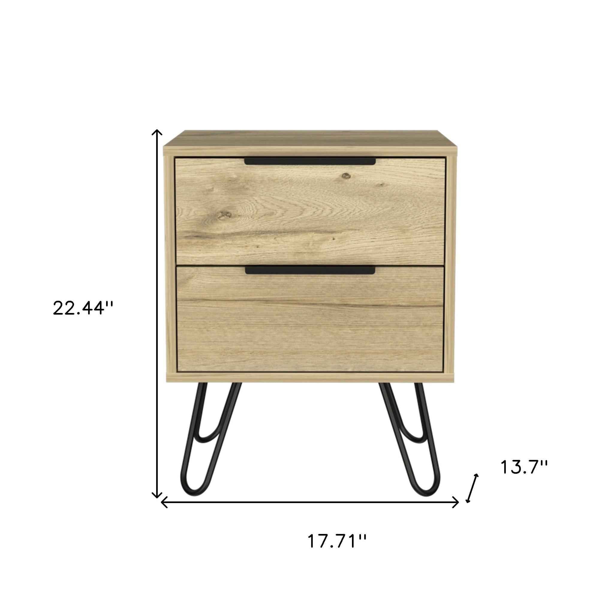 22" Oak Wood Two Drawer Nightstand