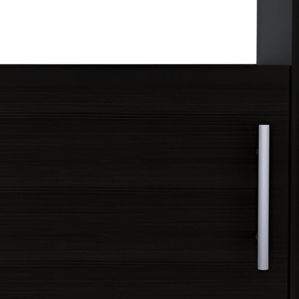 Black nightstand drawer front with vertical bar pull handle