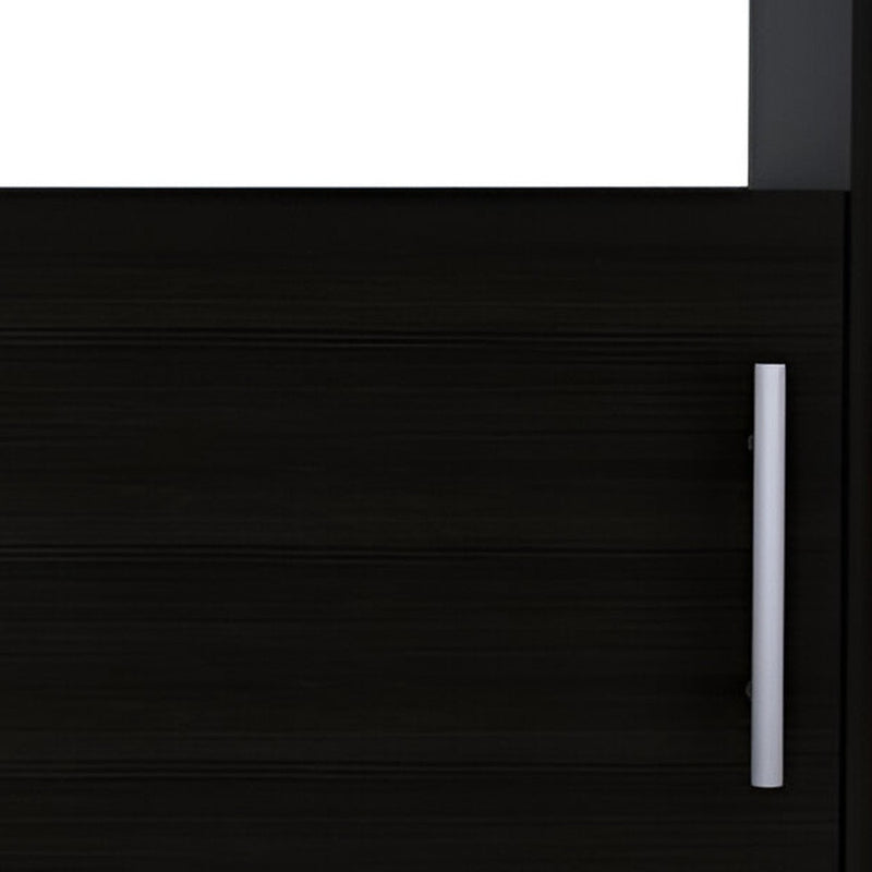 Black nightstand drawer front with vertical bar pull handle