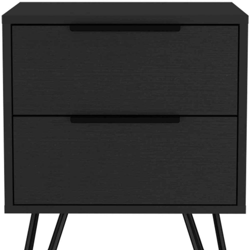 22" Black Wood Two Drawer Nightstand
