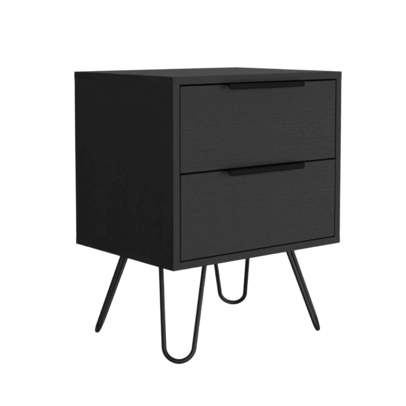 22" Black Wood Two Drawer Nightstand