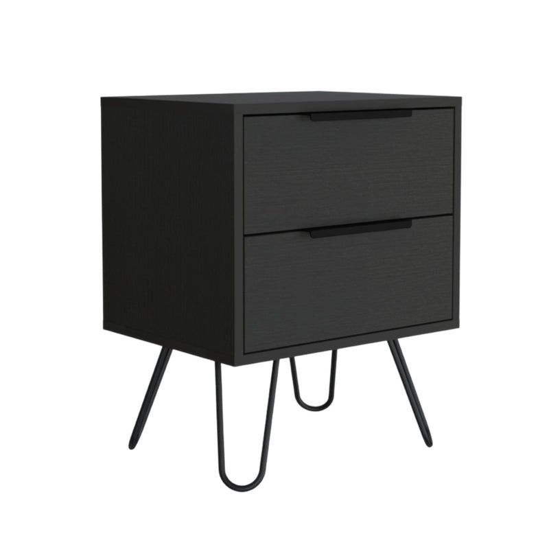 22" Black Wood Two Drawer Nightstand - Bed & Bath