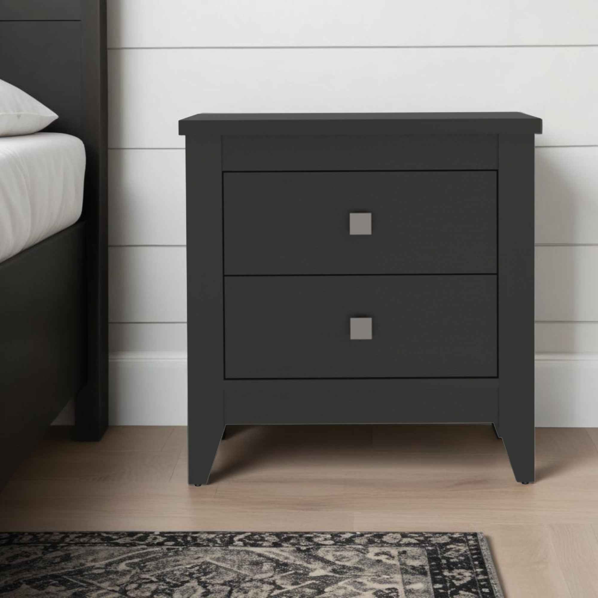 24" Black Wood Two Drawer Nightstand