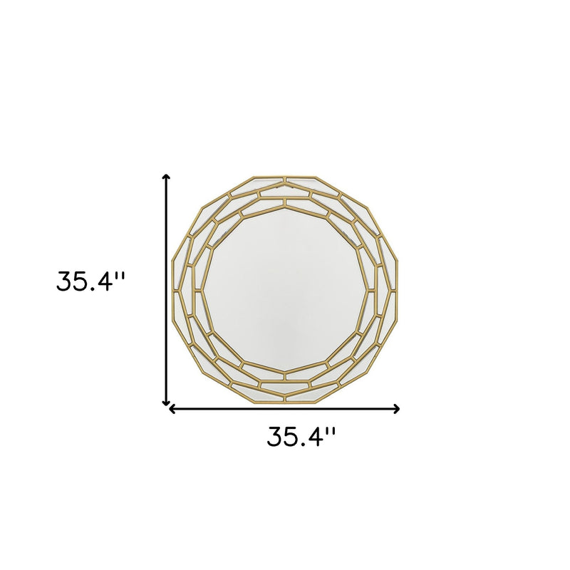 35" Gold Round Framed Accent Mirror - Bed & Bath
