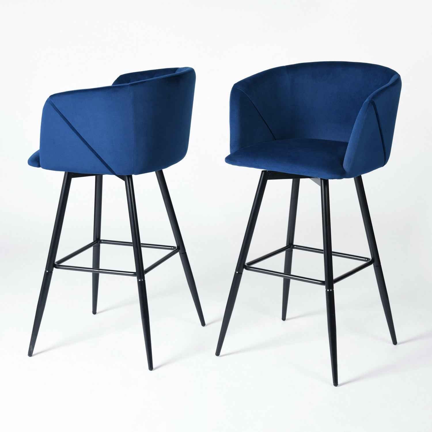 Set of Two 28" Rose And Black Velvet And Steel Low Back Bar Height Bar Chairs