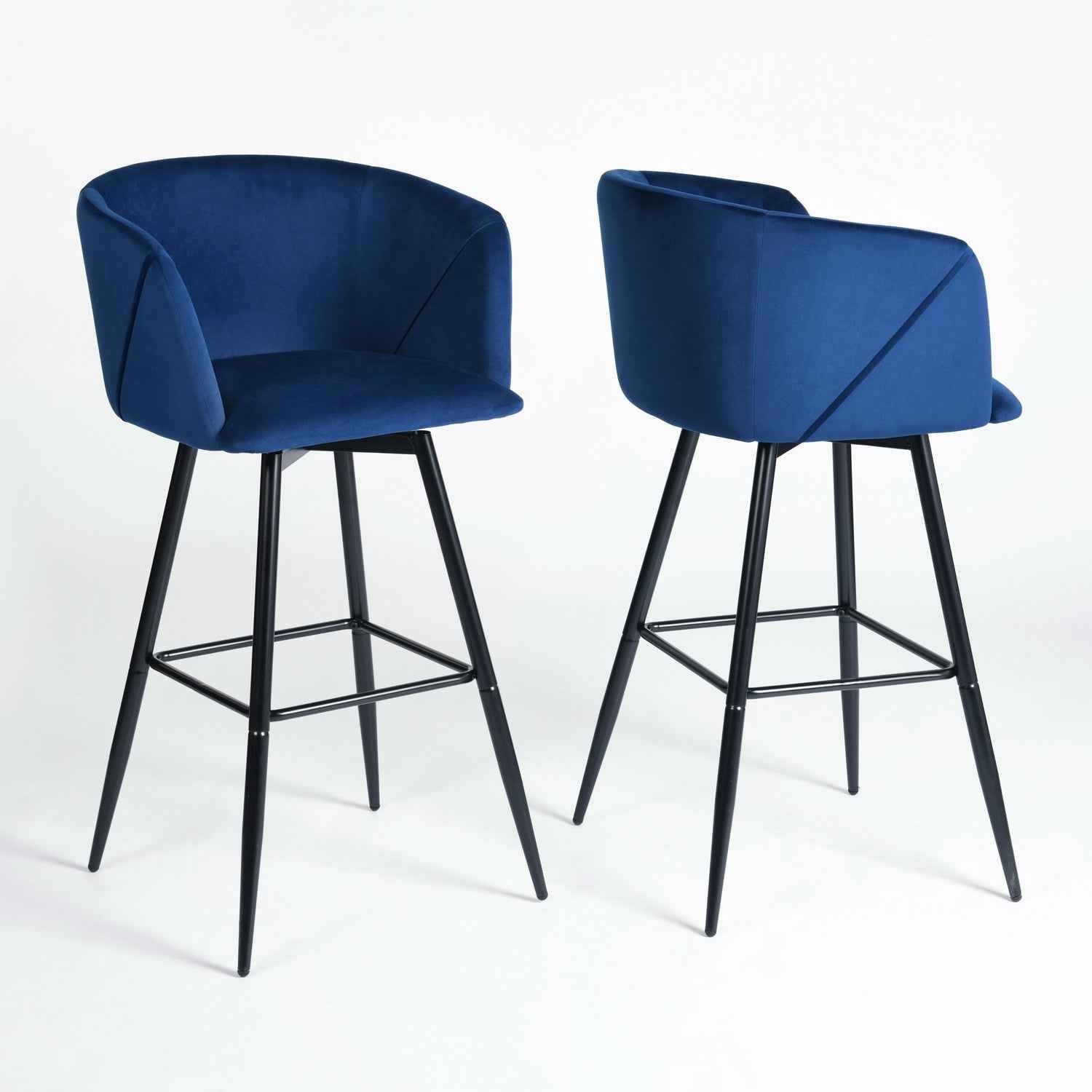 Set of Two 28" Rose And Black Velvet And Steel Low Back Bar Height Bar Chairs