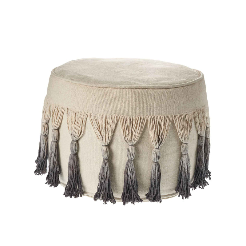20" Beige Cotton Round Ombre Pouf Ottoman