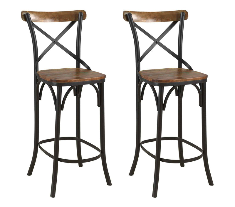 30" Brown and Black Solid Wood and Metal Counter Height Bar Chair