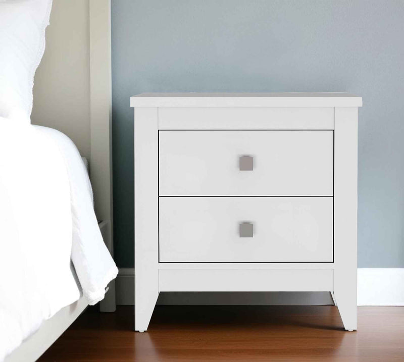 24" White Wood Two Drawer Nightstand